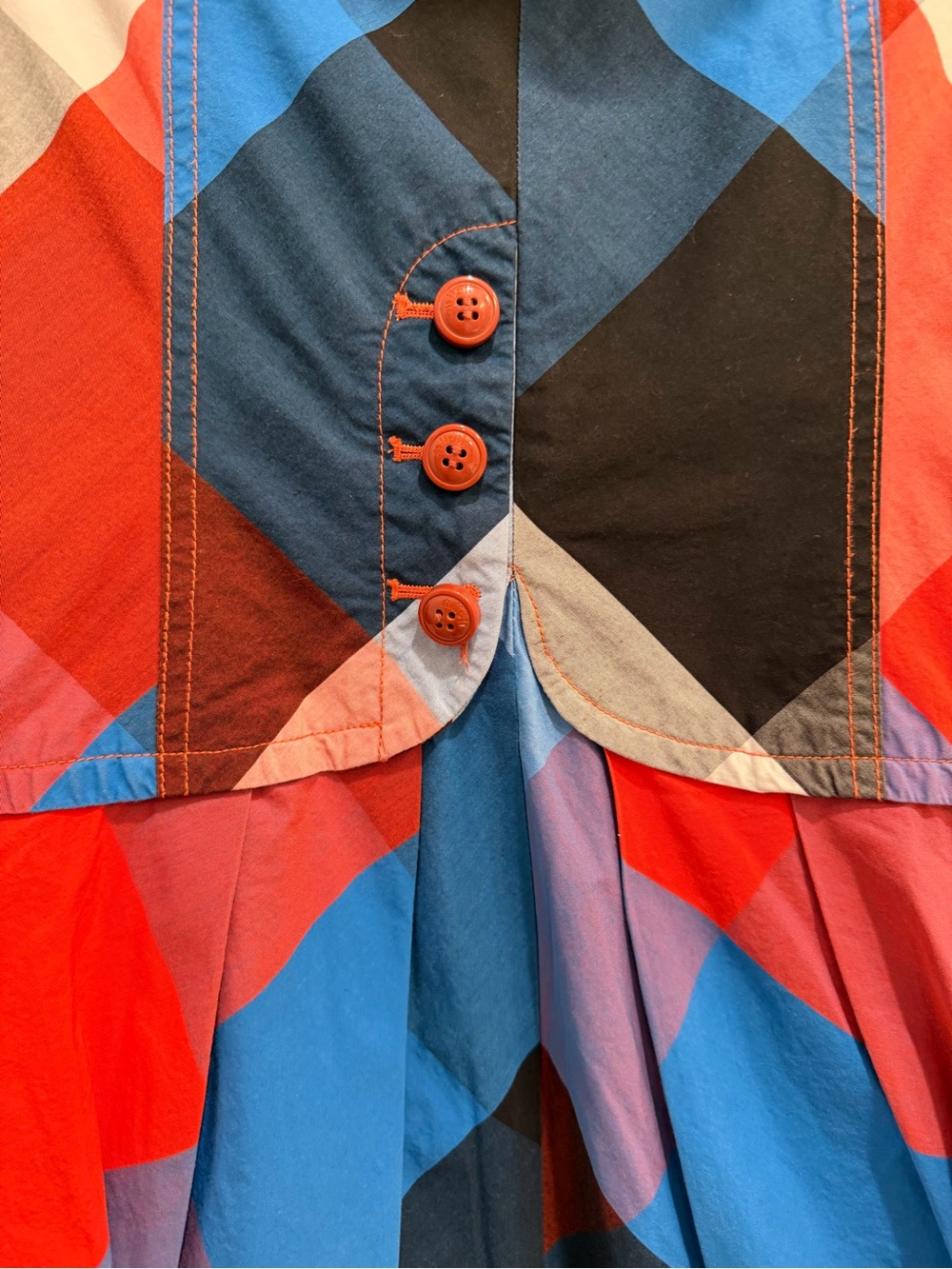 Midii Geometric Multi-Color Hooded Parka Jacket Faux Fur Trim Blue Orange Size M - Picture 6 of 16